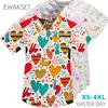 Easter Rabbits Pattern Scrub Uniform 100% Cotton Nurse Doctor Medical Blouse V Neck Short Sleeve Tshirts Woman Man Surgical Tops