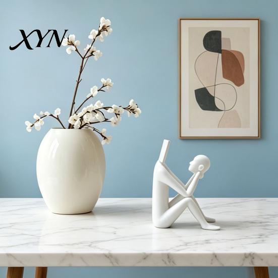 Nordic Style Decoration 3D Printed Reading Man Statue, Abstract Book Head Sculpture, Desktop Phone Stand Creative Desk Decor, Holder for Home