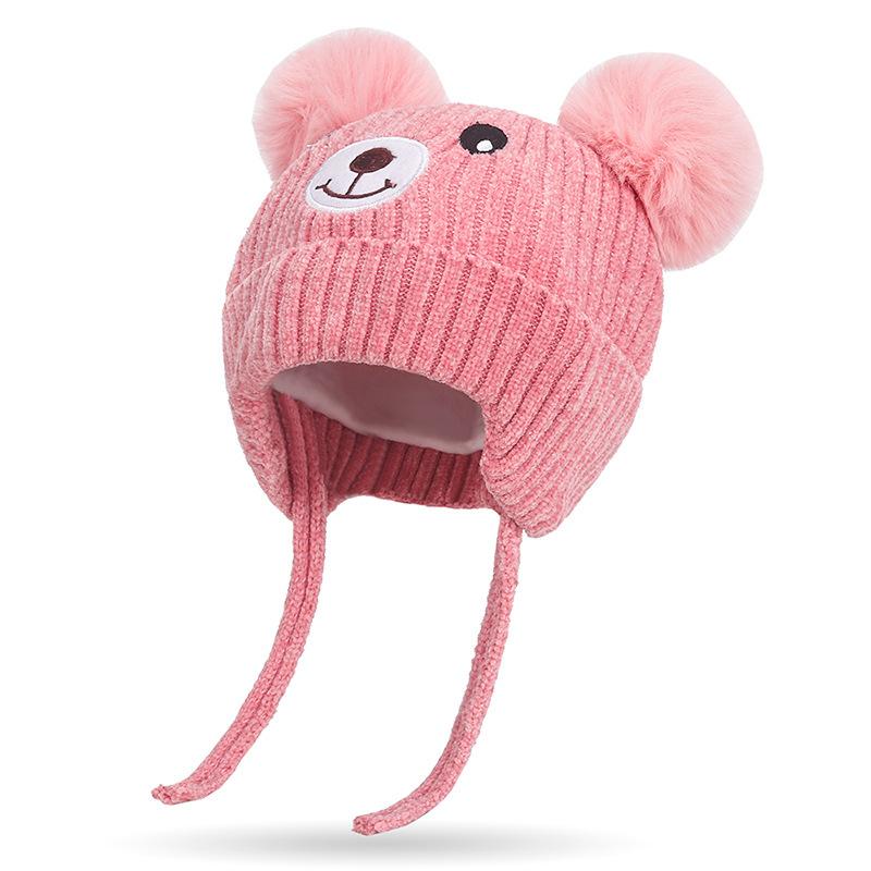 Cute Bear Baby Beanies Hat New Autumn Winter Kid Girl Boy Double Ball Caps Warm Ear Protection Knitted Hats Skullies Toddler Cap
