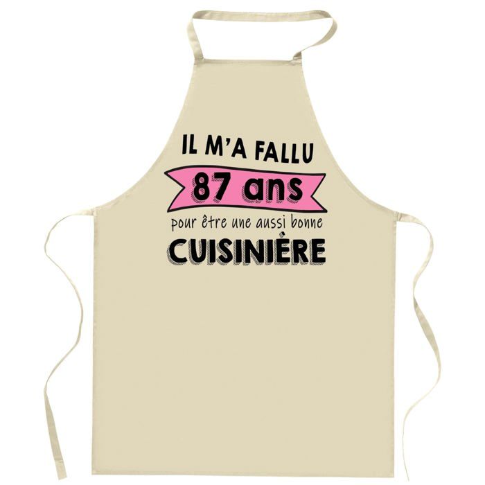 Tablier de cuisine - Anniversaire 87 ans - Impression bretonne - Coton épais - Fabriqué en France