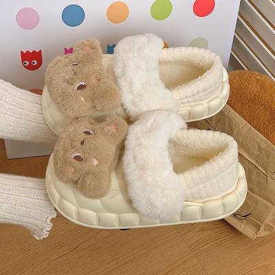 Съемные хлопковые тапочки женские, милые мультяшные зимние сапоги с медведем для женщин, теплая хлопковая обувь с нескользящей подошвой