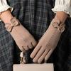Женские перчатки с вышивкой бантом, варежки для вождения с сенсорным экраном, зимние перчатки для активного отдыха, сохраняющие тепло, модные перчатки для велоспорта