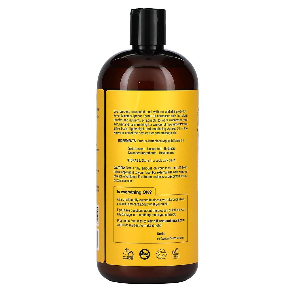 Apricot Kernel Oil, Cold Pressed and Natural, Unscented, 950 Ml (32 Fl Oz)