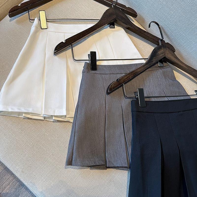 Женская мини-юбка с высокой талией, плиссированная, черная, для миниатюрных - Лето 2024, А-силуэт, пикантный костюм на полтела