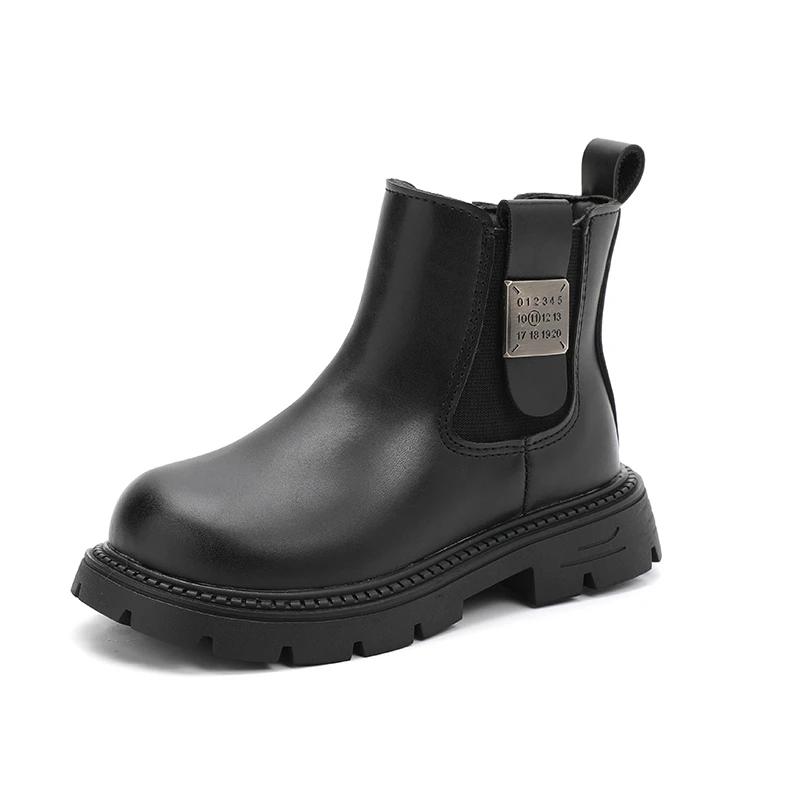 New Kids Short Boots Autumn Winter Versatile Girls Causal Ankle Boots Thick Bottom Fashion Children Side Zipper Leather Boots