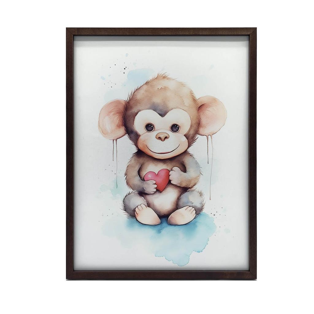 Małpka Z Sercem Małpka Z Sercem, 30X40 Cm, Rama Drewniana Ciemny Brąz, Papier Matowy 230 Gsm