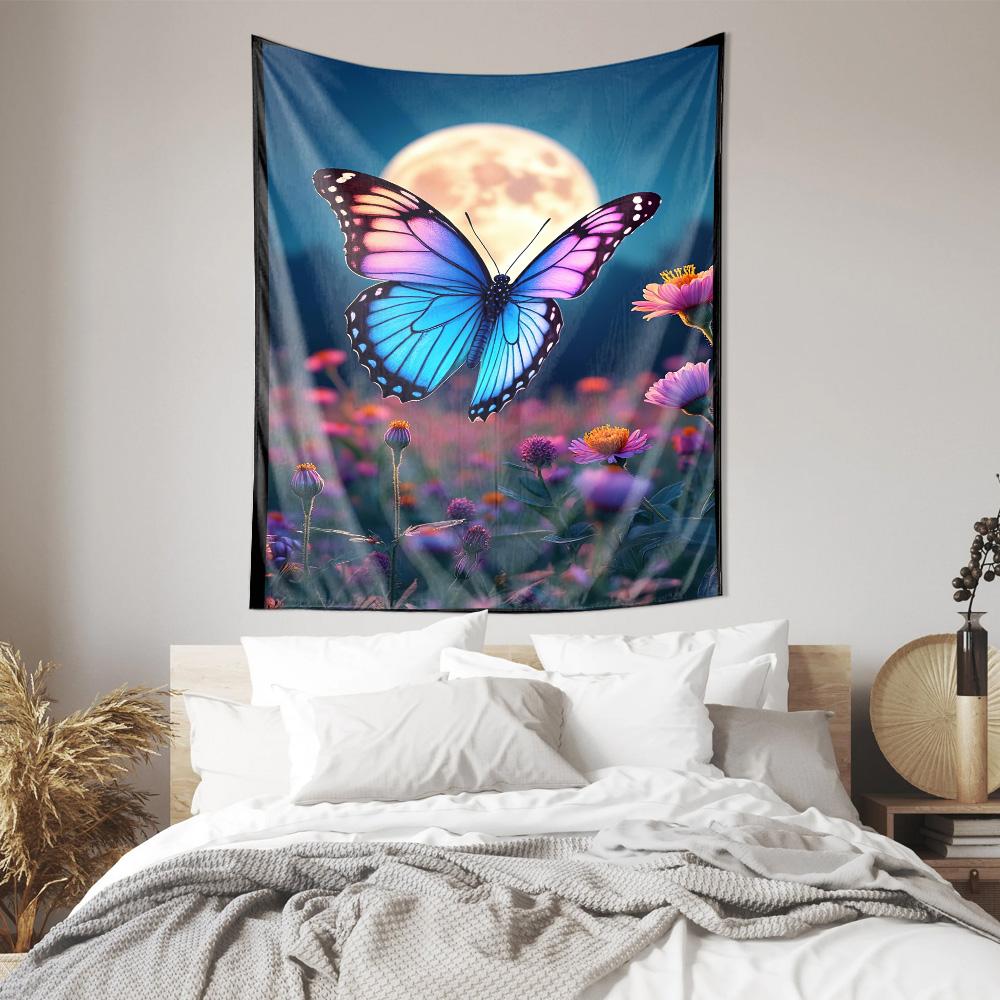 Fluttering Butterflies Under Moonlight Ethereal Landscape Tapestry for Home Wall Decoration