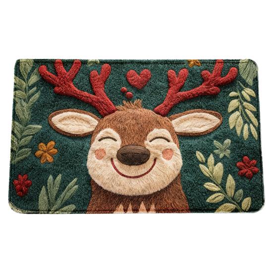 Коврик на пол из искусственного меха, мультяшный рисунок оленя и собаки, рождественская тематика, нескользящий коврик, декор для гостиной, спальни, кухни