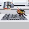 Kitchen 5 Burners Built-in Gas Hob Cooktop Tempered Glass Surface & Porcelain Enamel Grates for Natural Gas Lpg Gas