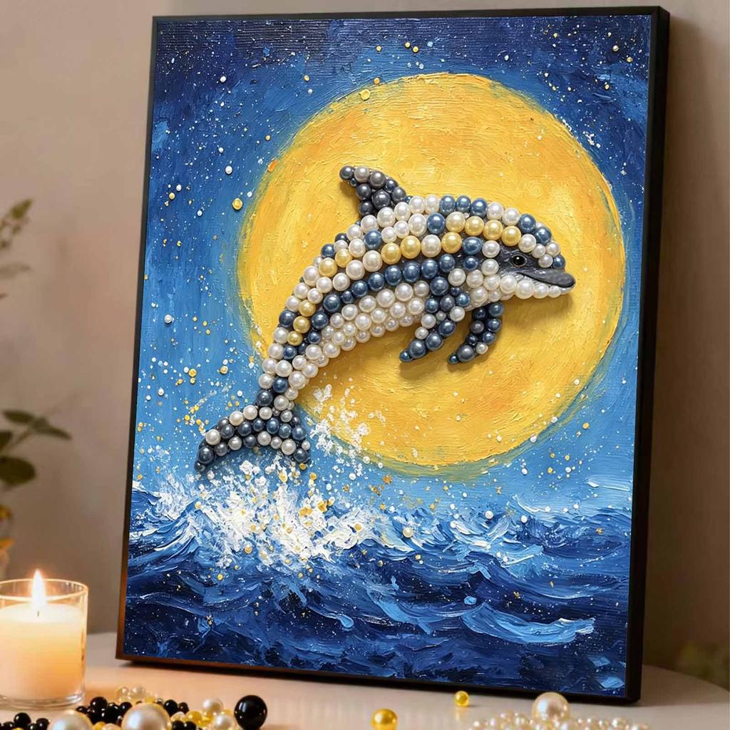 Расслабляющий DIY набор для рисования жемчугом в раме с дизайном 'Дельфин и Полнолуние' 5D блестящий холст с бусинами, поделка для декора детской комнаты, художественный подарок