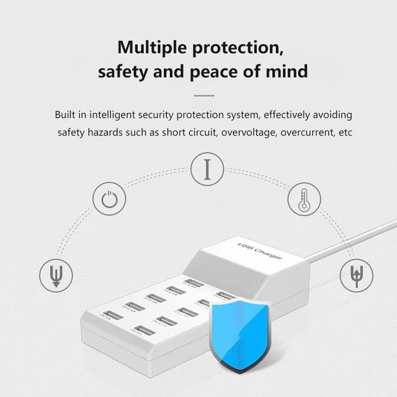 Многофункциональное зарядное устройство 10-в-1 с USB-портами, 5 В, Power Bank для мобильного телефона, Универсальная быстрая зарядка, Широкая совместимость для США, ЕС