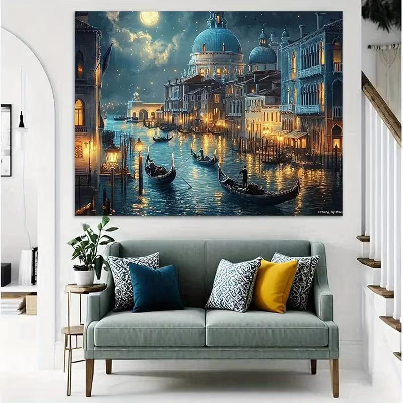 2D Flat Printing Night Venice Canal Backdrop for Italy Vacation Photoshoot