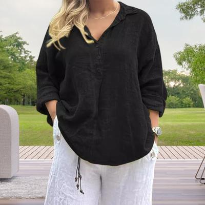 Женская рубашка с лацканами, пуговицами, полузастежкой, длинным рукавом, повседневные топы, однотонные, свободные
