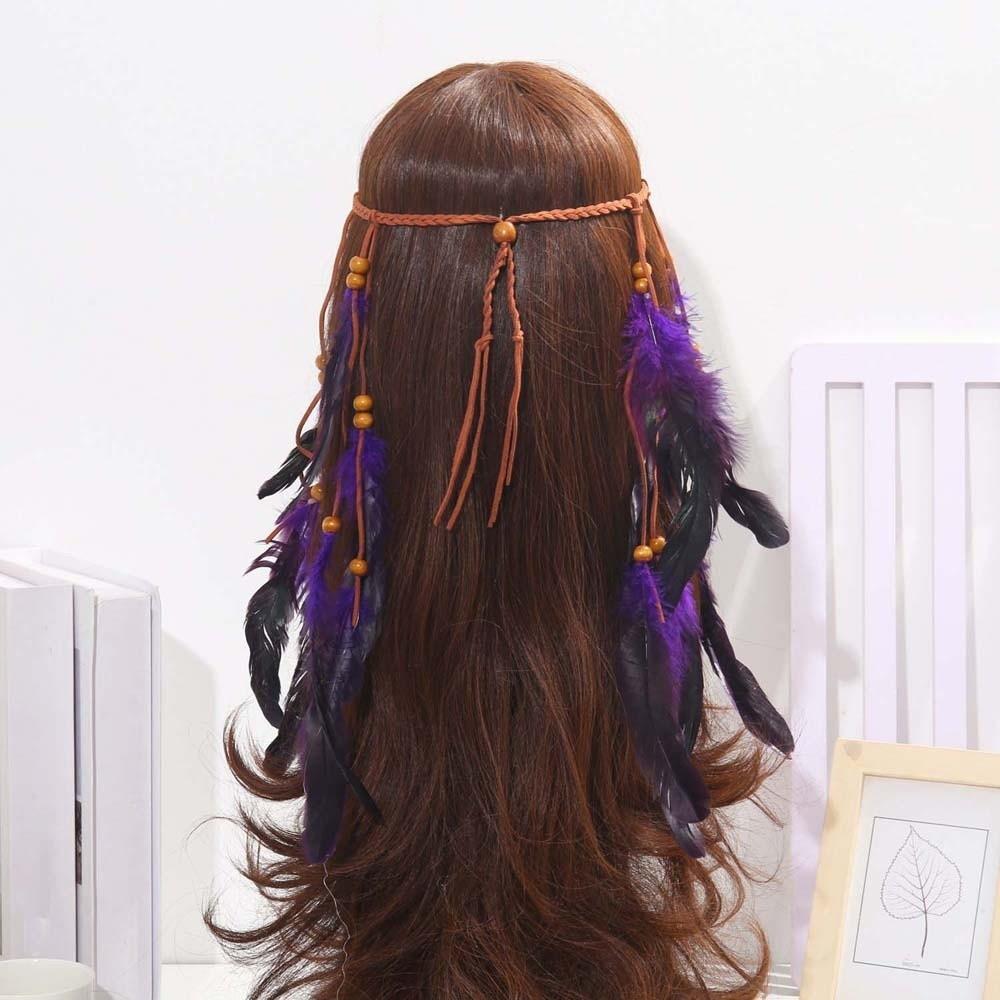 Braided Cord Bohemian Tassel Headband Tribal Feather Hair Extensions Western Cowgirl Outfit