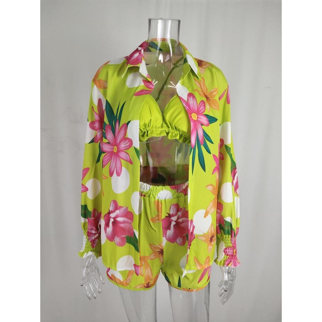 Женский сексуальный костюм-тройка, пляжный модный костюм с шортами