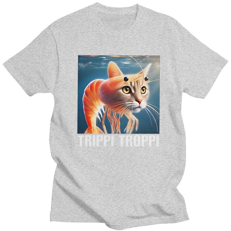 Trippi Troppi Italian Brainrot Cat Fish Meme Tshirt for Men Short Sleeves Tee Shirt Streetwear Summer Pure Cotton Tee Tops