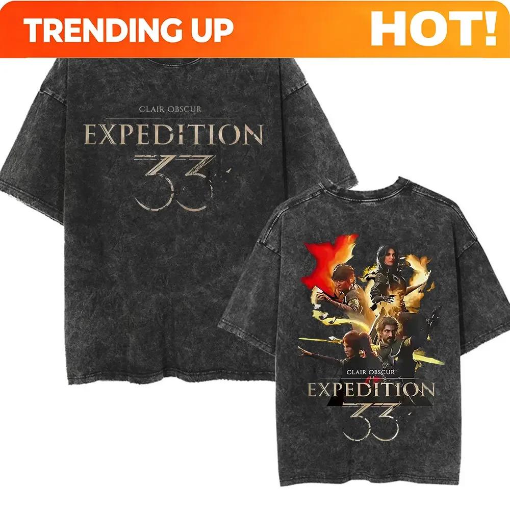 Customization Clair Obscur Expédition 33 Vintage Washed T-Shirts Men's Fashion Oversized High Quality T Shirt Pure Cotton T-shir