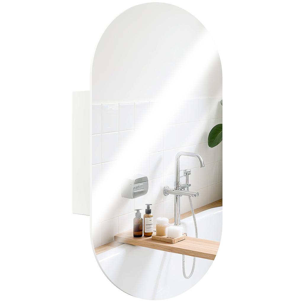 Bathroom Mirror Oval Modern with Cabinet and Two Shelves, 45x90 cm, White
