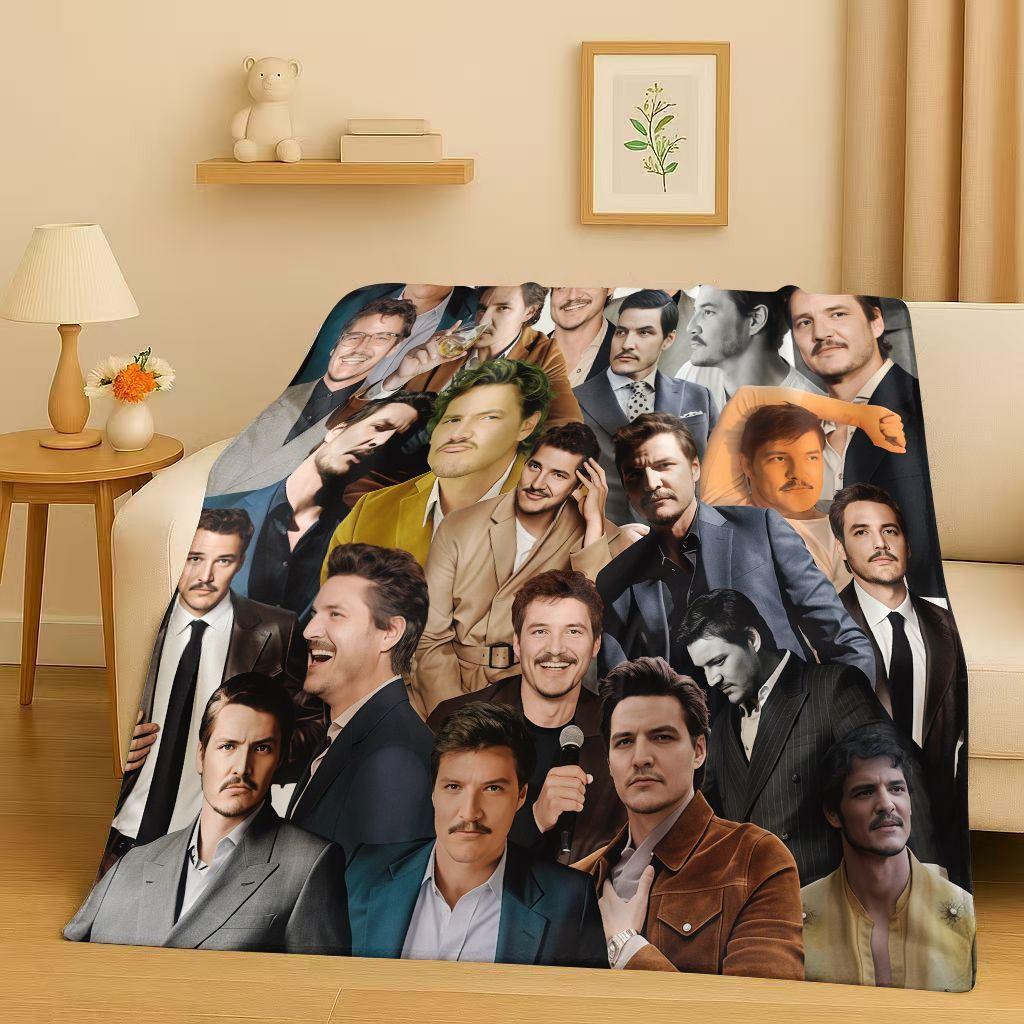 3D Pedro Pascal Handsome Actor Flannel Blanket,Ultra Soft Warm Plush Throw for Home Bedroom Bed Sofa Cover Kids Picnic Gift