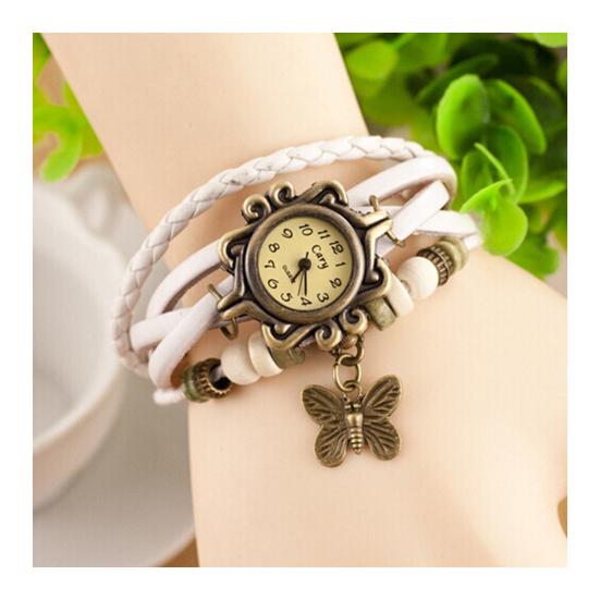 Браслет для часов с подвеской-бабочкой, бусины, плетеный ремешок, ретро, ​​искусственная кожа, многослойный, в богемном стиле, женский браслет, ювелирные изделия на запястье