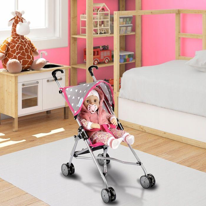 Poussette pour poupée légère pliante type parapluie avec harnais – Kinderplay (KP0290S)