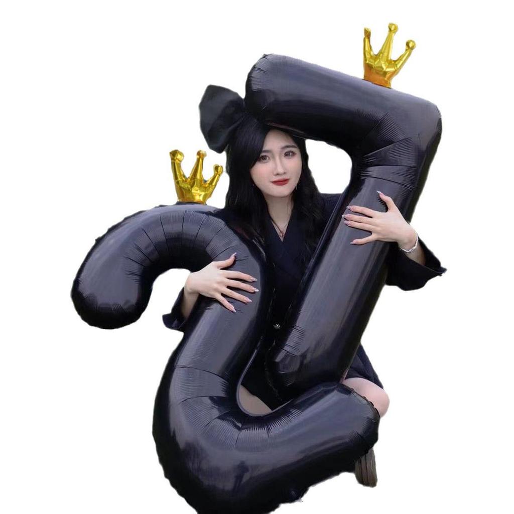40” Black Crown Birthday Number Balloons - First Birthday Party Photo Props & Decoration