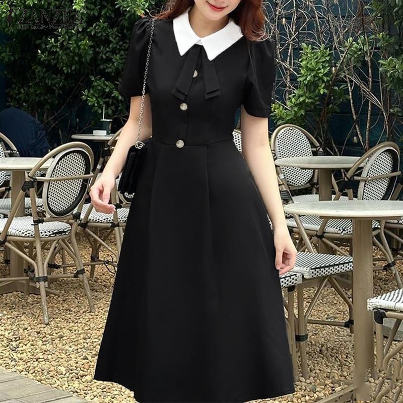 ZANZEA Женское летнее повседневное элегантное платье с коротким рукавом