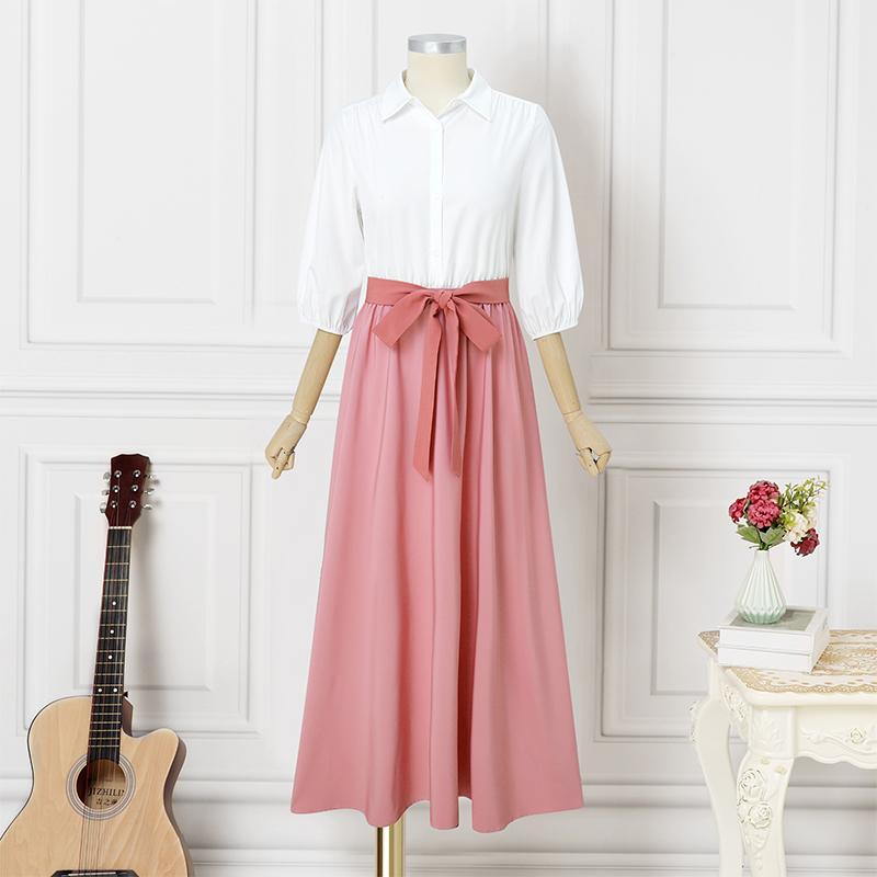 ZANZEA Women Vintage V-Neck 3/4 Sleeve Belt Waist A-Line Dresses