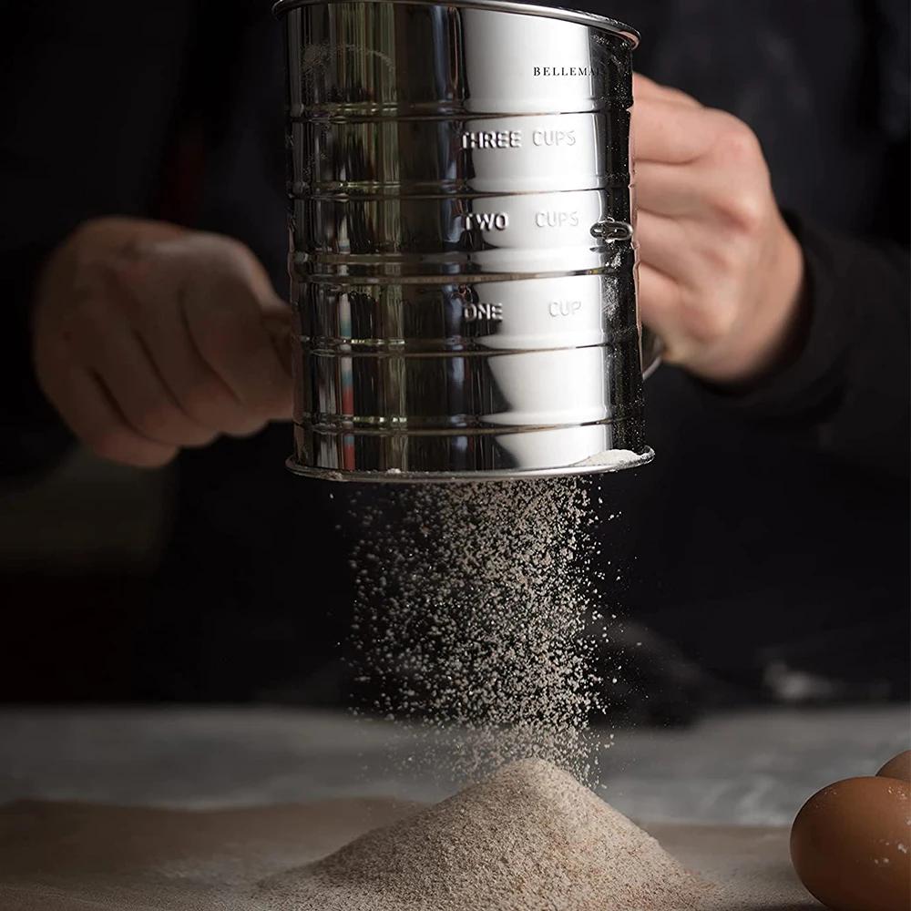 Просеиватель муки из нержавеющей стали для выпечки, сахарная пудра, шейкер/диспенсер с вращающимся ручным ситечком для муки, кондитерские инструменты