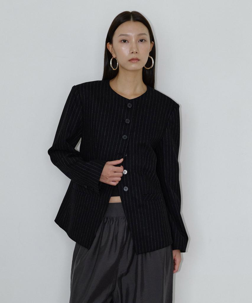 MAIS Stripe Hourglass Wool Jacket / Black