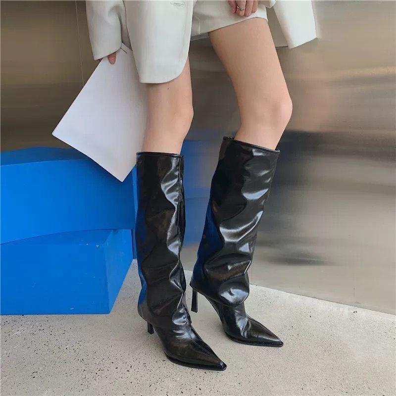 Autumn and Winter Spice Girls Knight Boots Patent Leather Pants Tube Boots Pointed Tall Heels High Heel Boots But Knee Boots