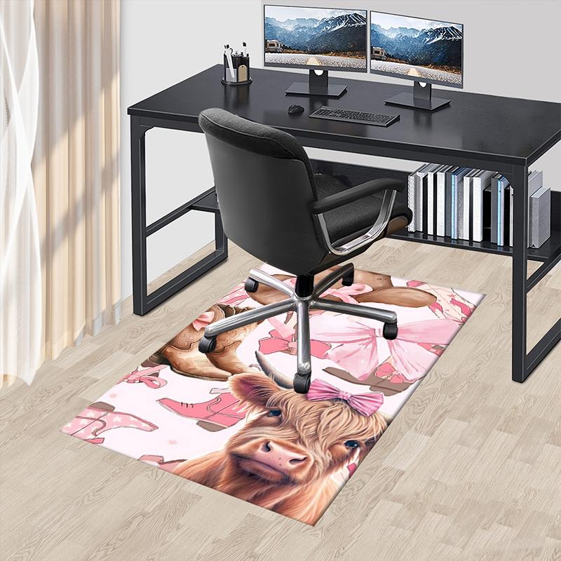 Chair Mat: Pink Bow Cow Print Office Carpet Oversized Rug for Home Decor, Sofa Cover, Gift Idea, Suitable for Bedroom, Living Room, and Various Rooms