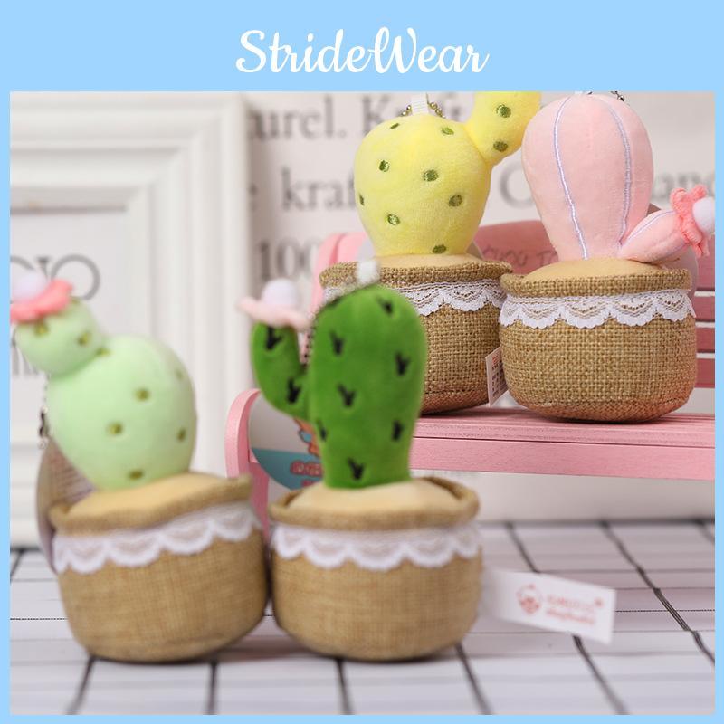 Cute Cactus Potted Plant With Lace Decoration Succulent Plush Toy Pendant For Backpack Charm And Home Decor