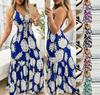 Summer Women's Dress Hanging Neck Bodice Halter High Waist Printed Long Dress Sexy Dress