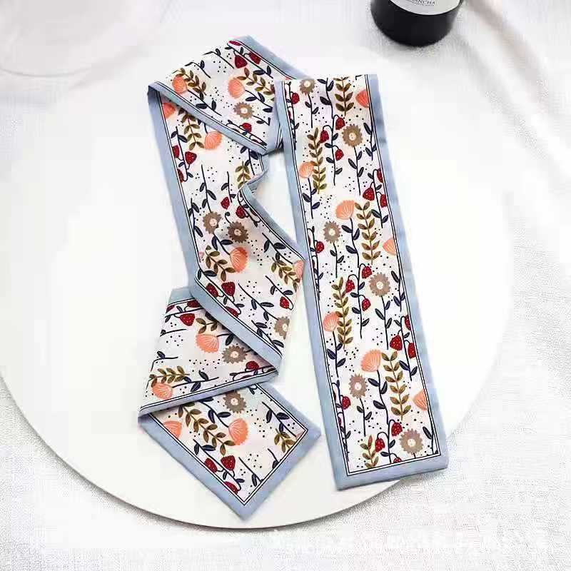 Маленький белый и нежно-зеленый шелковый шарф для женщин, тонкая лента, повязка на голову, резинка для волос, украшение для сумки, длинный