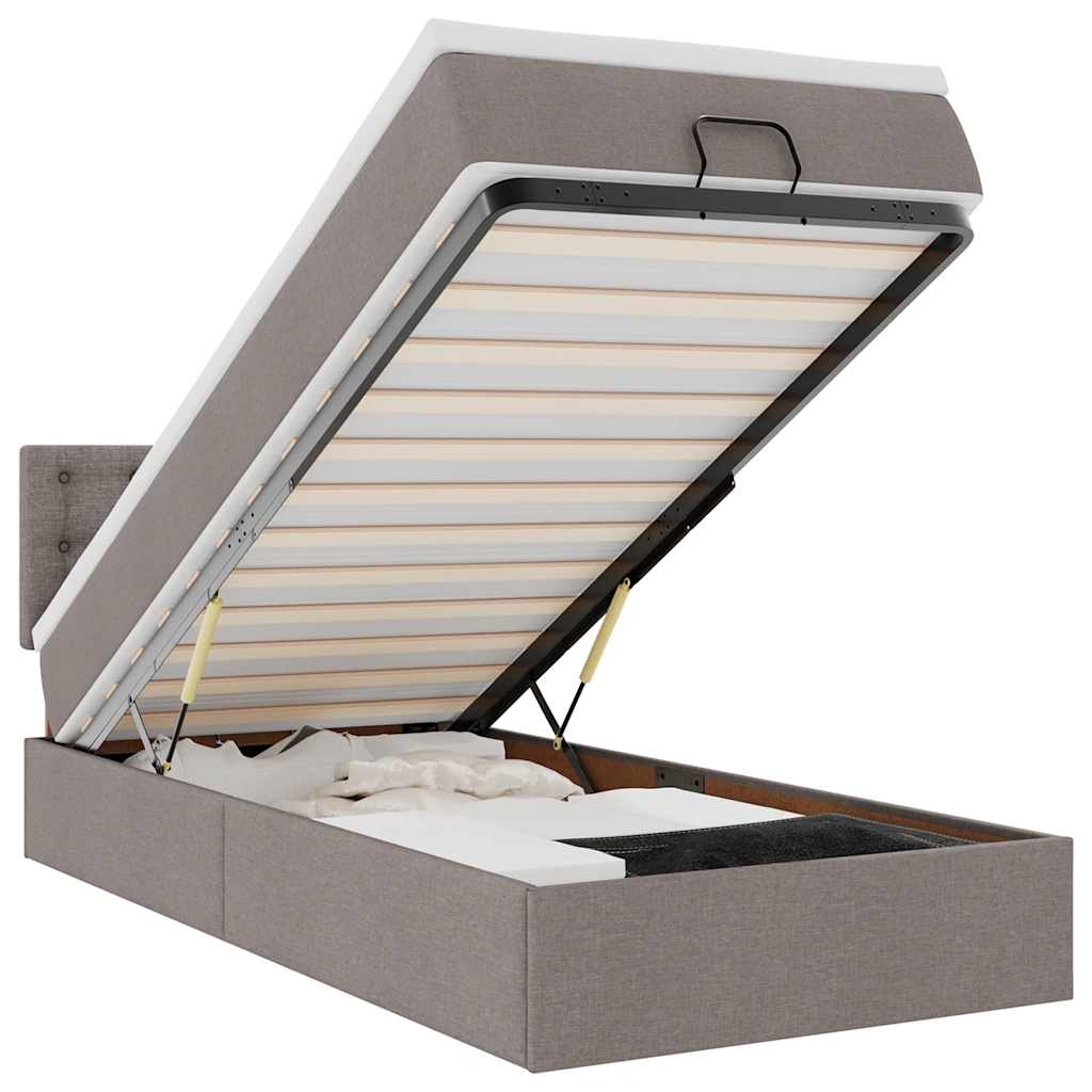 Ottoman Bed with Mattress & LEDs Taupe 90x200 cm Fabric