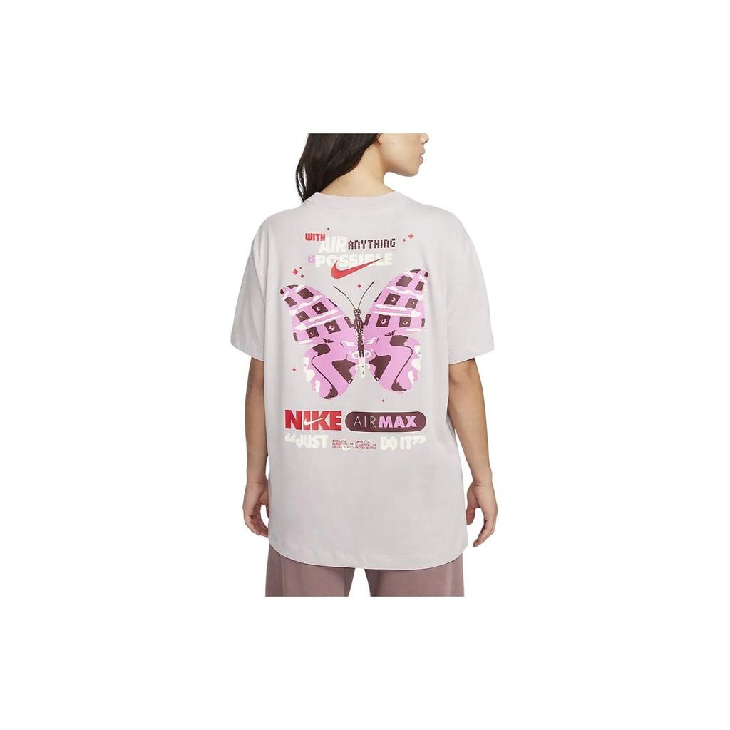 Nike Спортивная одежда с буквенным принтом и круглым вырезом, повседневная винтажная футболка с коротким рукавом, женские топы, серый, фиолетовый FQ8874-019