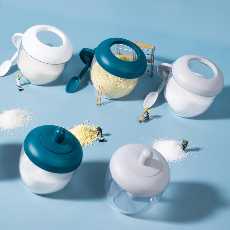 Прозрачная креативная кухонная круглая банка для приправы, бутылка для приправы с ложкой и крышкой, влагостойкая и пыленепроницаемая