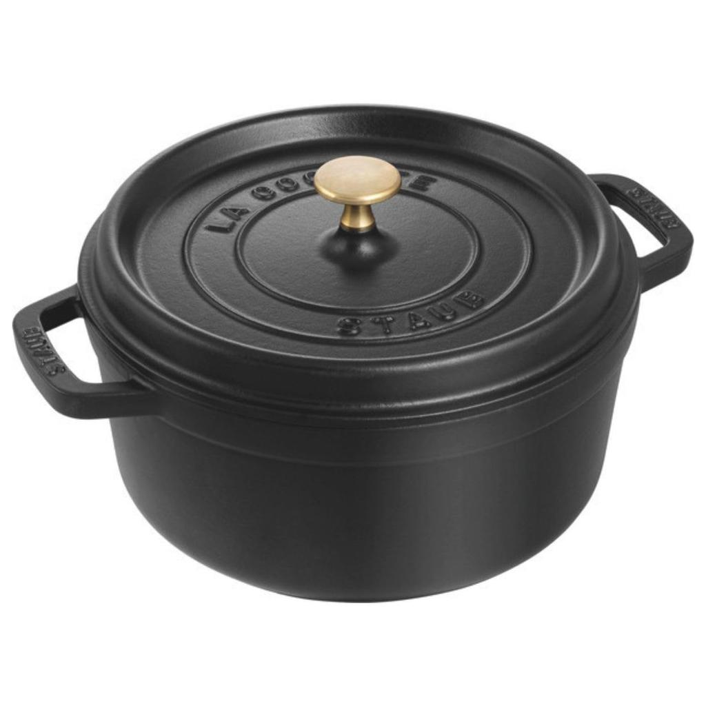 STAUB Cocotte Round Black Both Hand Enamel Pot IH Compatible Japanese Product with Serial La Cocotte Round "Pico 22cm" [Authorized Number] 40509-305