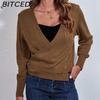 IFrench V-neck Kinky Sweater Women's Long Sleeve Knitted Cardigan Spring Summer