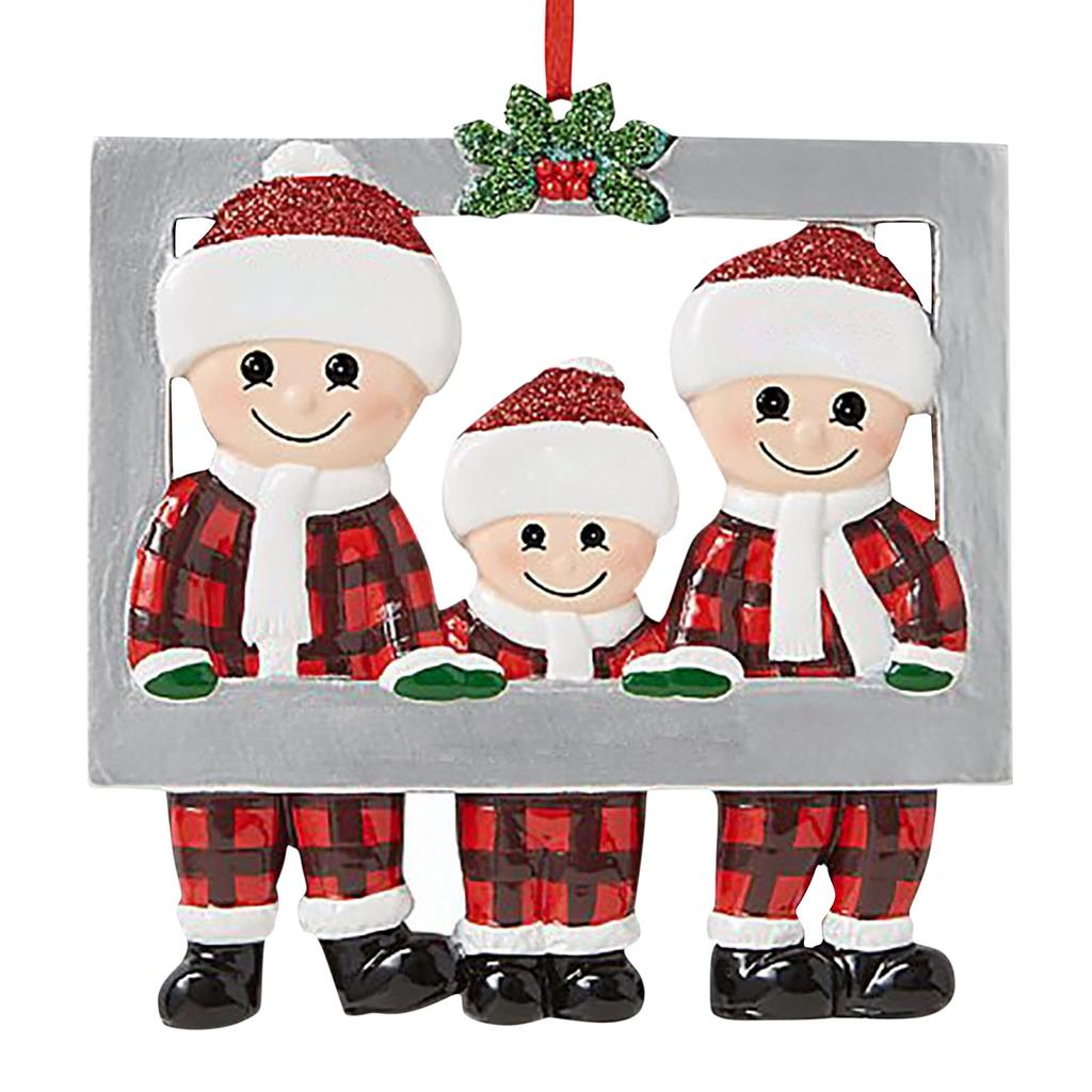 New Christmas Pendant Snowman Deer Penguin Family Resin Hanging Ornament DIY Name Blessing New Year Home Decoration 2025
