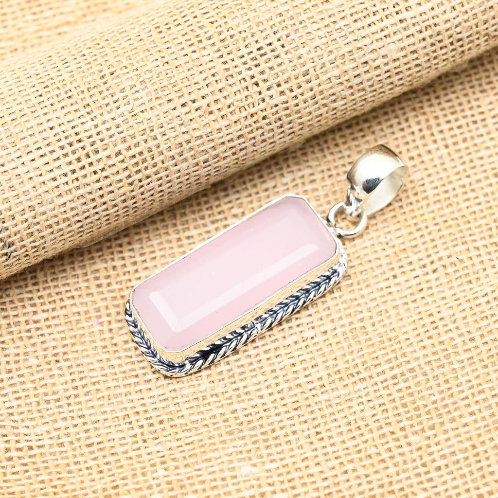 Розовый халцедоновый драгоценный камень ручной работы из стерлингового серебра 925 пробы, ювелирный кулон для женщин