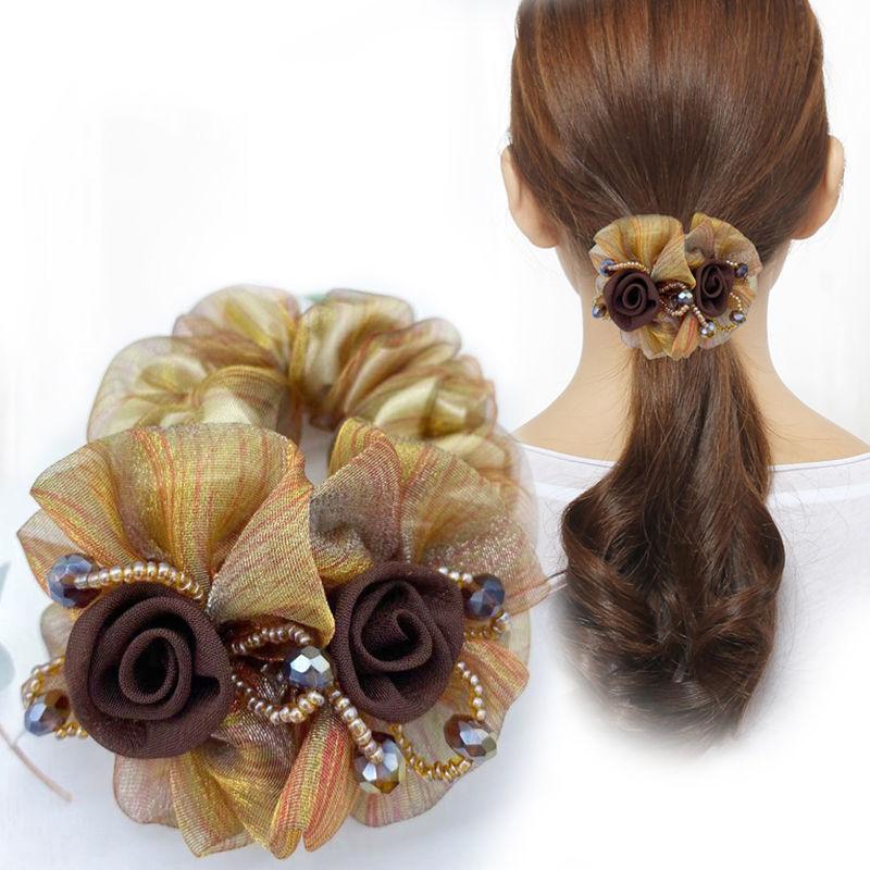 Элегантная сетчатая резинка для волос со сверкающими стразами, высококлассный роскошный аксессуар для волос для женщин, стиль 2025