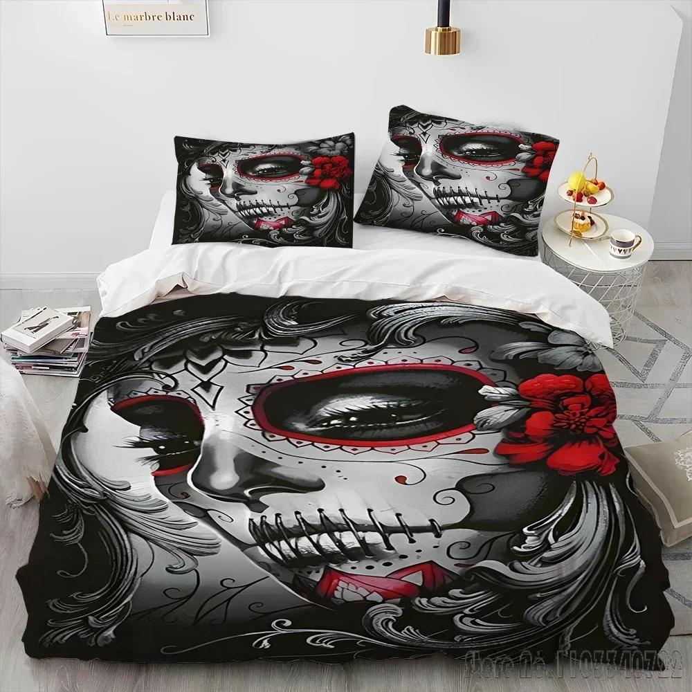 3D Horror Gothic Female Skull Dead Girl Duvet Cover Set HD Comforter Cover for Kids Bedding Sets Bedclothes Bedroom Decor
