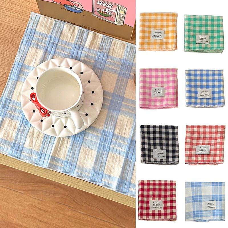 1PC Cotton Plaid Placemat Kitchen Decor Checkered Tablemats Ins Grid Series Meal Mat Photography Props 38x28cm