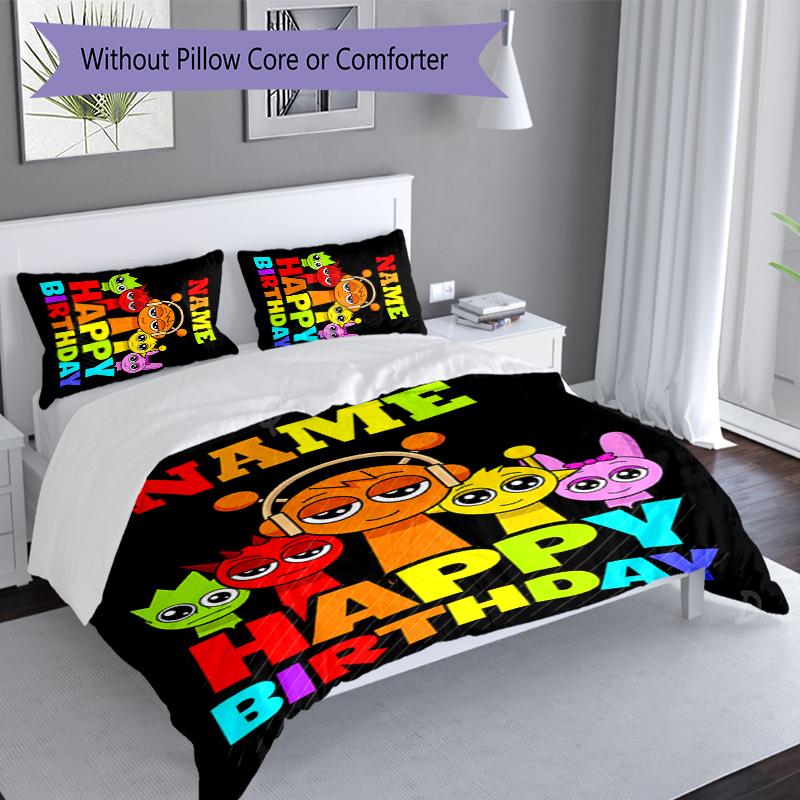 3pcs Custom Name Sprunki themed Bedding Set,Includes 1 Duvet Cover and 2 Pillowcases,All-season Bedroom Decor