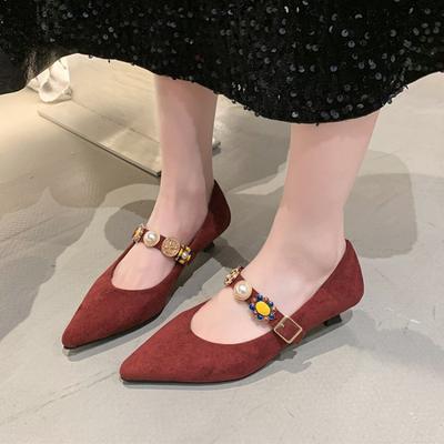 Новая мода ретро женская обувь металлические каблуки неглубокий носок роскошные туфли Мэри Джейн сандалии дамы металлик мода последний низкий бархат