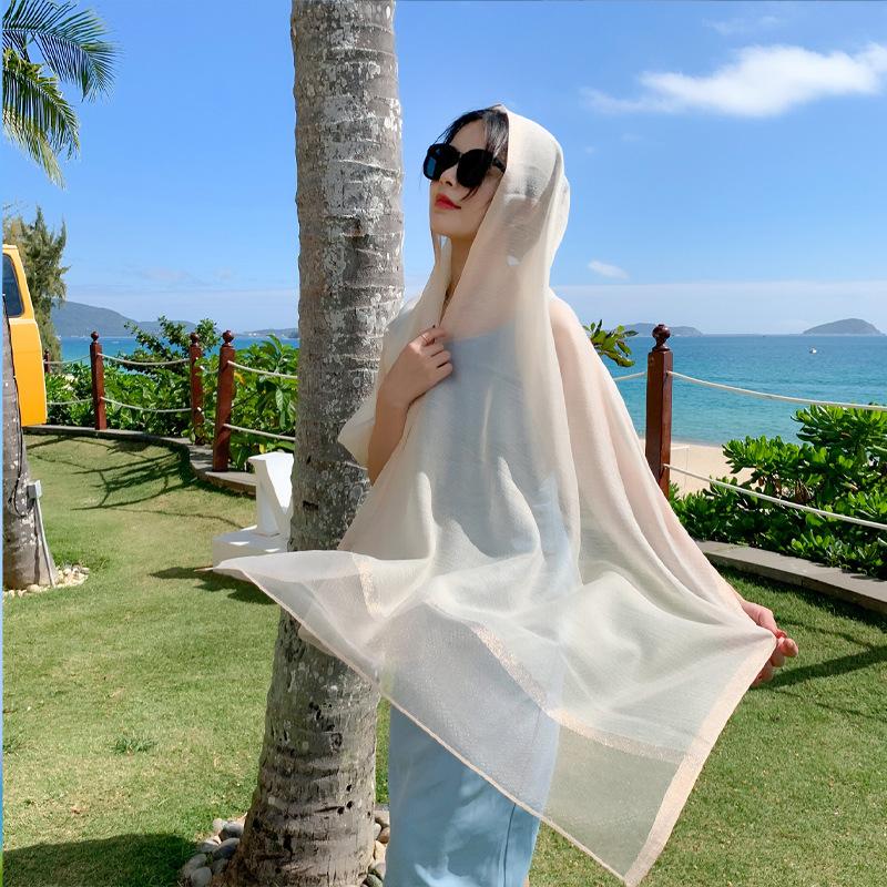 Summer Seaside Thin Sun Protection Beach Towel for Women Taking Photos with Versatile Vacation Fashion Gauze Soft Silk Scarf Sunshade Scarf