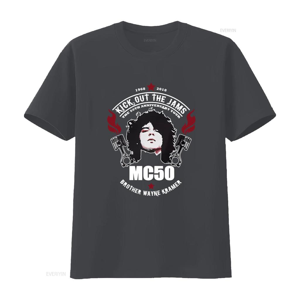 Cotton T Shirt MC5 Kick Out The Jams 50th Anniversary Tour Design with Pistons and Star Motifs vintage Washed Stylish
