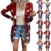 Women's Fashion Casual Long-sleeved Print Medium Length Cardigan Button Jacket Coat